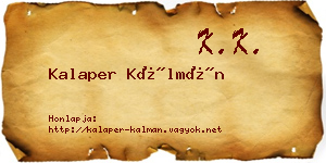 Kalaper Kálmán névjegykártya